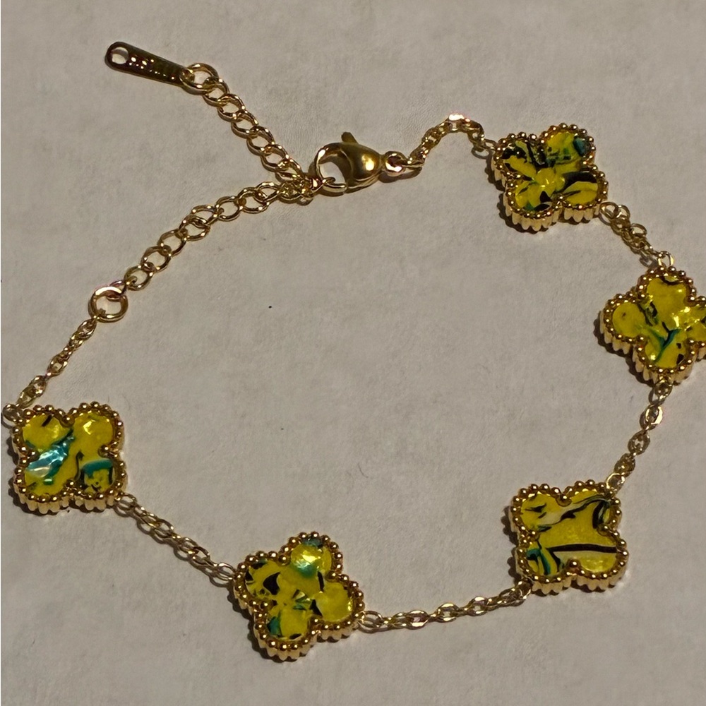 Gold Plated Yellow Clover Link Bracelet - with extender Women's Jewelry